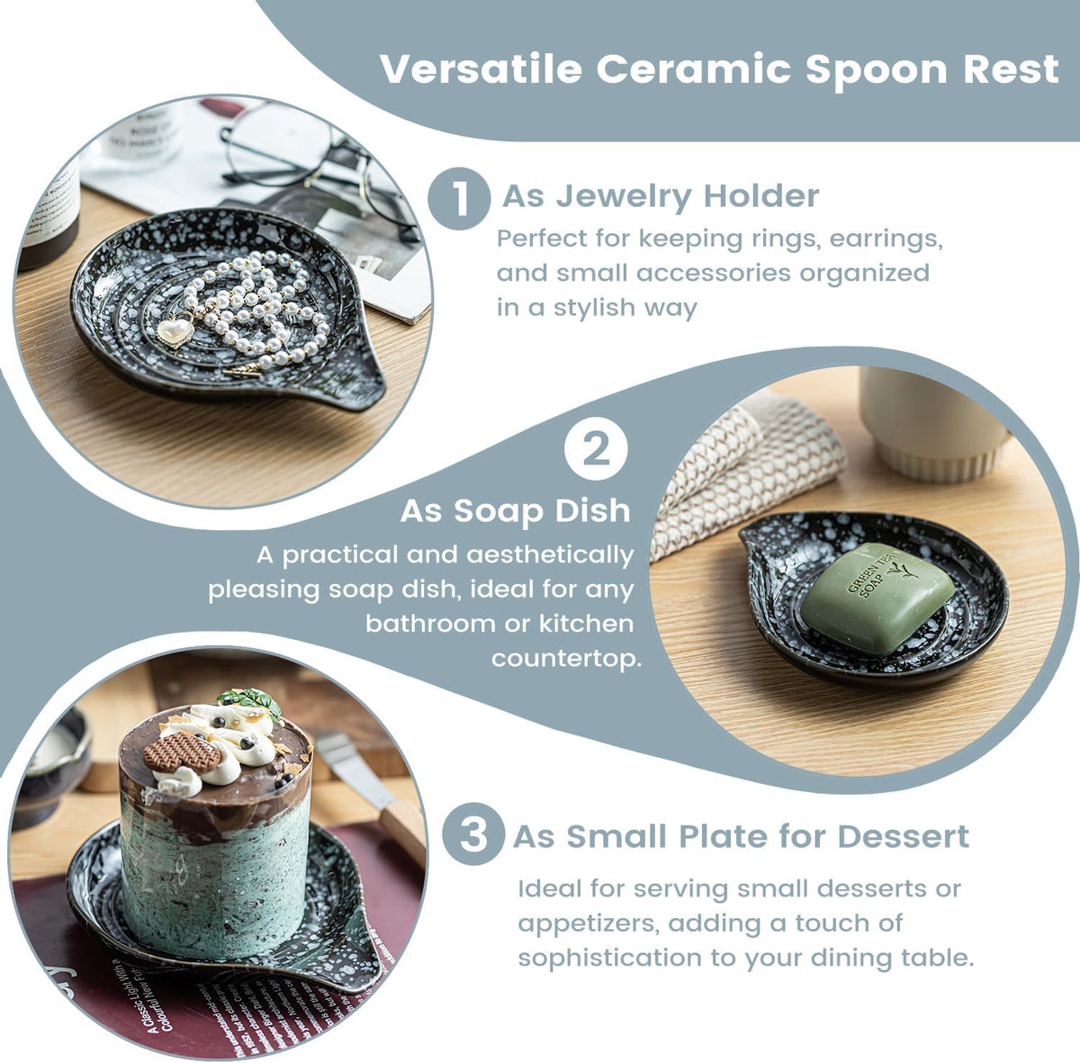 LAUCHUH Spoon Rest for Stove Top, 5 inch Cooking Spoon Holder for Kitchen Countertop Large Ladle Holder for Spatula, Spoons or Tong, Farmhouse Halloween Decor, Starry Black