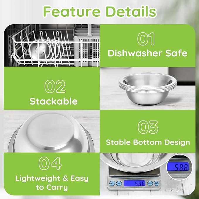 304(18/8) Stainless Steel Mixing Bowls for Kitchen, 2 Pack 5.5" Small Metal Mixing Cooking Bowls Set Stackable for Baking Serving Cooking Food Prep Storage Dishwasher Safe Lightweight