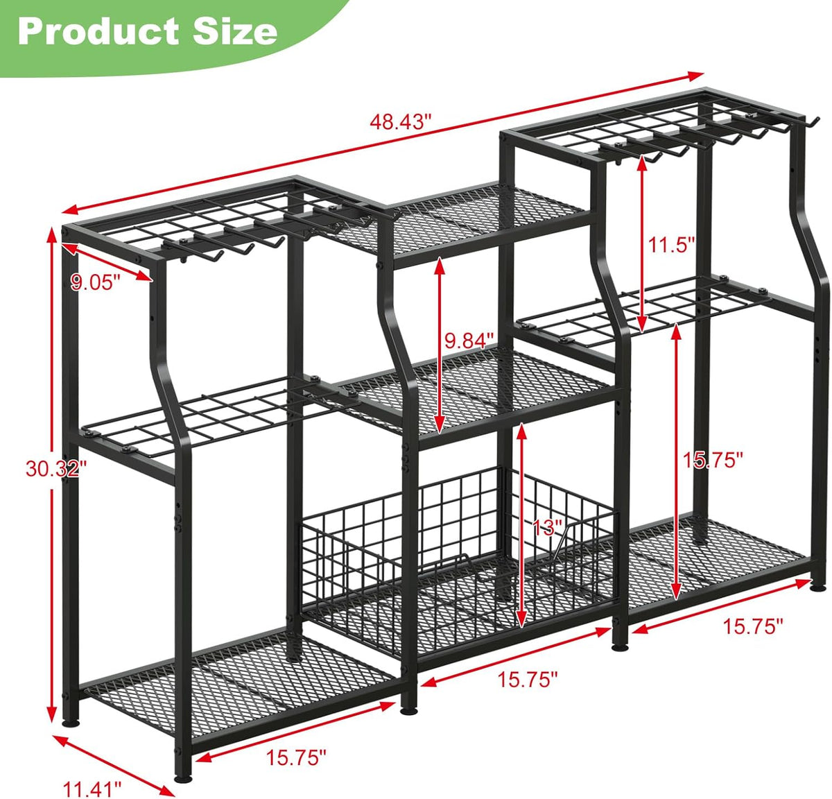 keomaisyto Garden Tool Organizer, Heavy Duty Yard Tool Tower Rack for Garage Organization and Storage, 3 Tier Utility Garden Tool Rack with hooks for Garden/Shed/Garage/Yard/Basement/Lawn