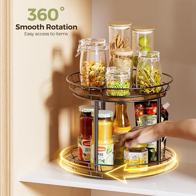 2 Pack Lazy Susan Organizer 9.25 inch Lazy Susan & 10'' Lazy Susan Turntable Organizer, 2 Tier Round Rotating Spice Rack