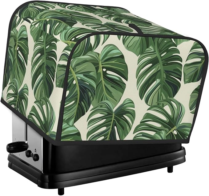 Tropical Monstera Leaf Covers for 4 Slice Toasters,Cute Country Bread Machine Cover with Handle,Washable Stain Resistant Kitchen Small Appliance Cover Dining Decor