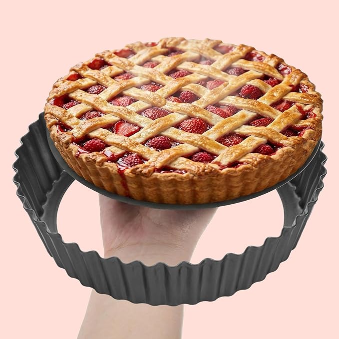 2 PCS 9.5 Inch Tart Pan 2.2 Inch Deep, Tart Pan Removable Bottom Carbon Steel Pie Pans Non-Stick Carbon Steel Pie Pans Non-Stick Round QuichePans Baking Dish with Fluted Edges Fruit Tarts Mold