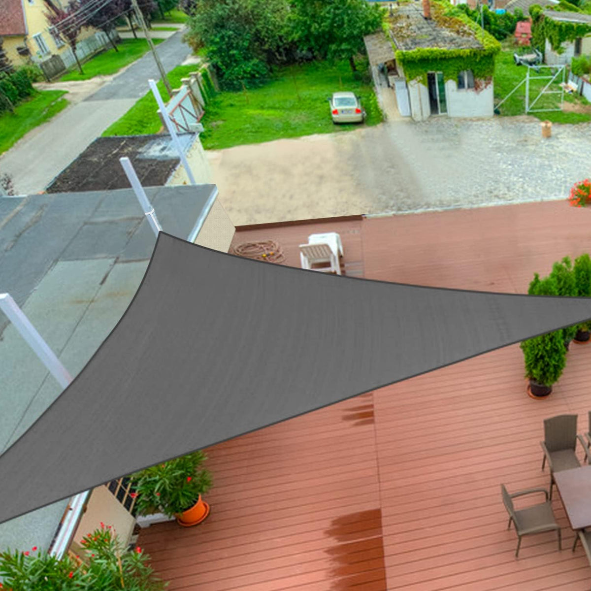 KANAGAWA Sun Shade Sail 12'x12'x17' Dark Gray Triangle UV Block Canopy Awning Shelter Fabric Cloth Screen for Outdoor Patio Garden Backyard