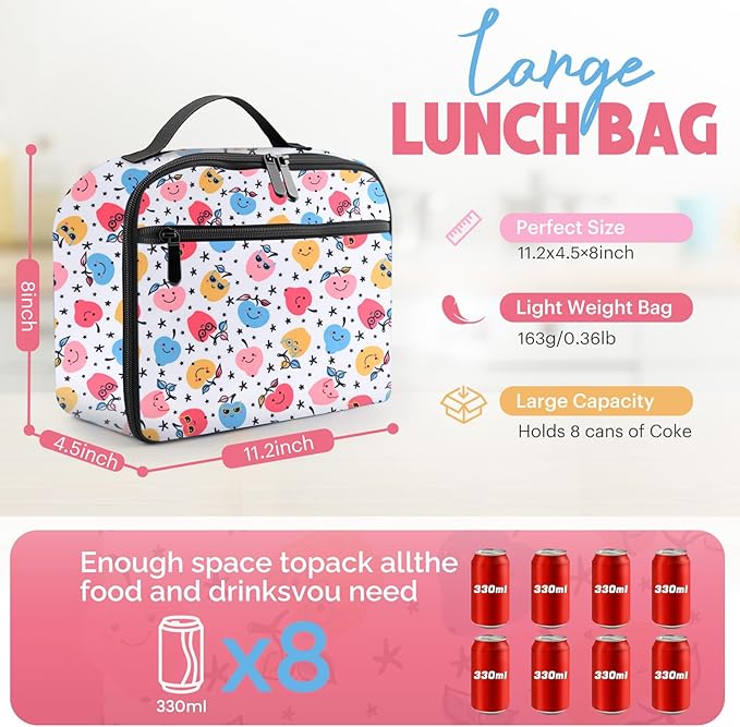 Lunch Box Kids, Insulated Lunch Bag for Women Men, Cooler Reusable Cute Lunch Containers for Boy & Girls, Adults Leak Proof Large Lunch Tote Bags for School, Work, Travel, Picnic Outdoor and Beach
