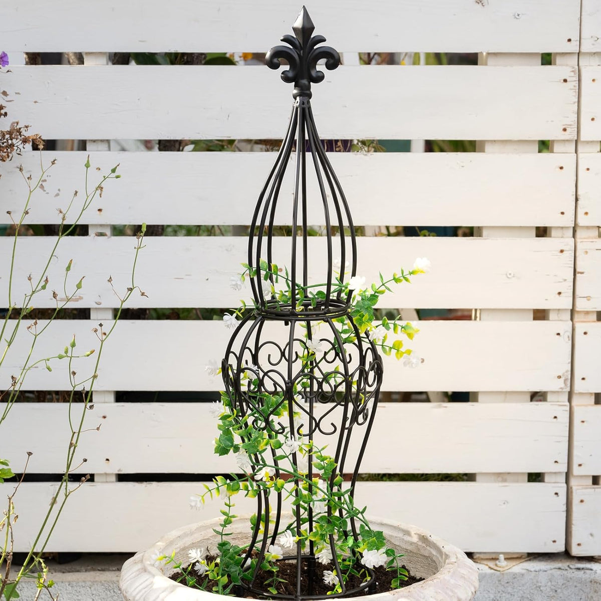 Obelisk Metal Garden Trellis for Climbing Plants - 29.5 in by 6.3 in Durable Iron Structure, Easy Assembly, Perfect for Potted Vines & Roses - Modern Vertical Gardening Support