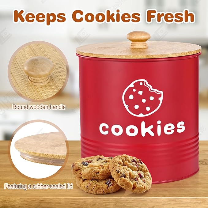 Red Cookie Jars with Lids Airtight, 1.5 Gallons Cookie Tins, Large Cookie Jar for Kitchen Counter Decorative for Farmhouse, Christmas, and Gift Giving Cookie Storage Containers