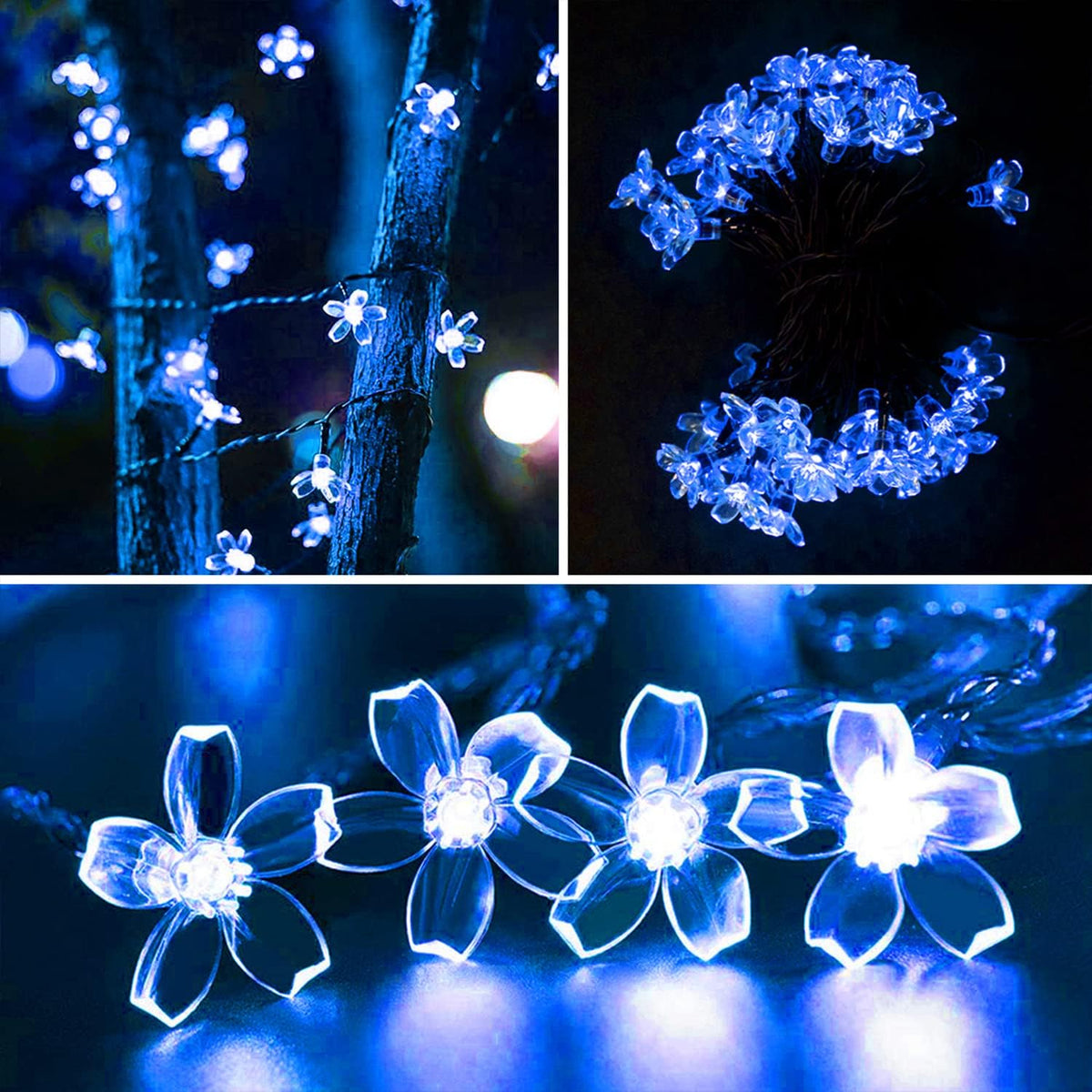 ITICdecor Outdoor Solar Flower String Lights Waterproof 50 LED Fairy Light Decorations for Christmas Tree Garden Patio Fence Yard Spring (Blue)