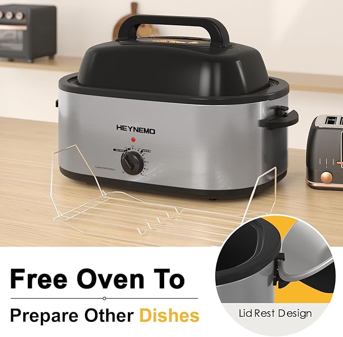 Roaster Oven 28 Quart, Electric Roaster Pan with Visible & Self-Basting Lid, Large Stainless Steel Electric Turkey Roaster Oven Defrost Warm Function, Removable Pan Rack, Fits Turkeys Up to 30LB