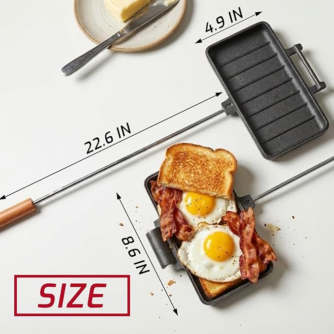 Campfire Pie Iron 4.9" & 8.6" Large Cast Iron Sandwich Maker for Camping 2 Pcs with Storage Bag - 22.6 inch Thickened Handles - Campfire Cooking Equipment for Grilling & Outdoor Cooking