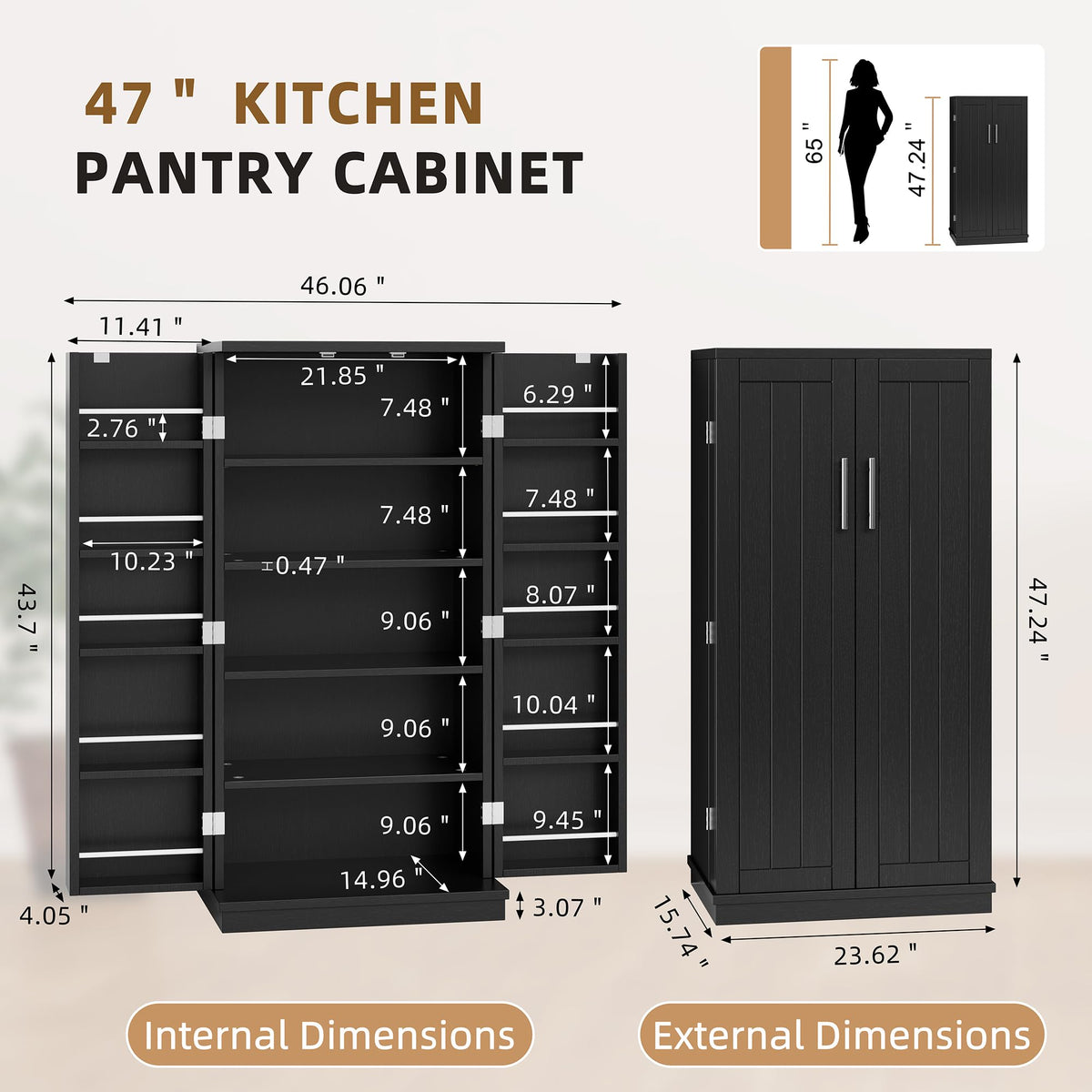 47'' Kitchen Pantry Cabinet