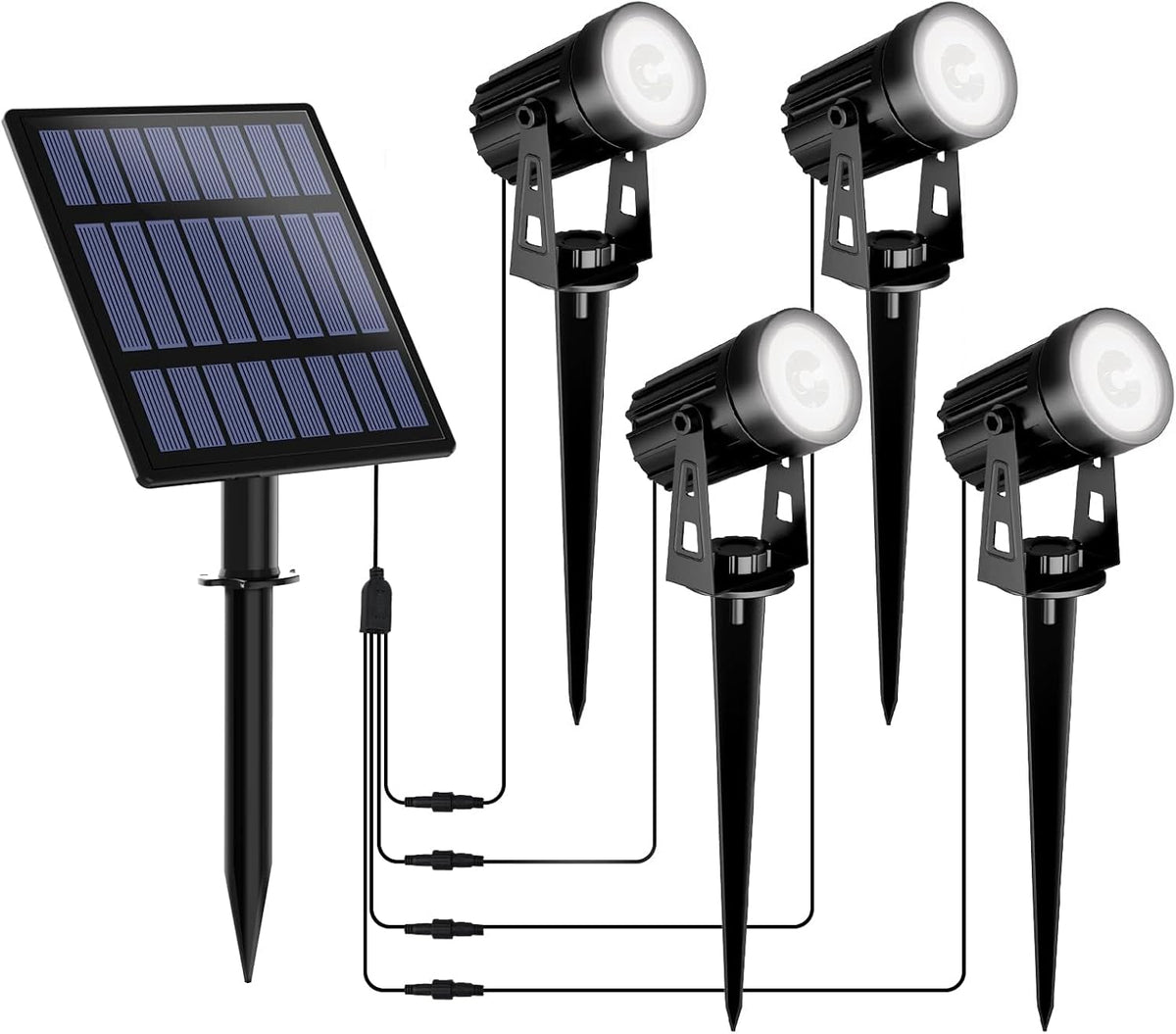 T-SUNUS Halloween Solar Garden Spotlight White Outdoor, 4-in-1 Spot Lights 6000K IP65 Waterproof 9.8ft Cable 5W Separated Panel, Auto On/Off Spotlights for Christmas Tree Yard Driveway Pathway Pond