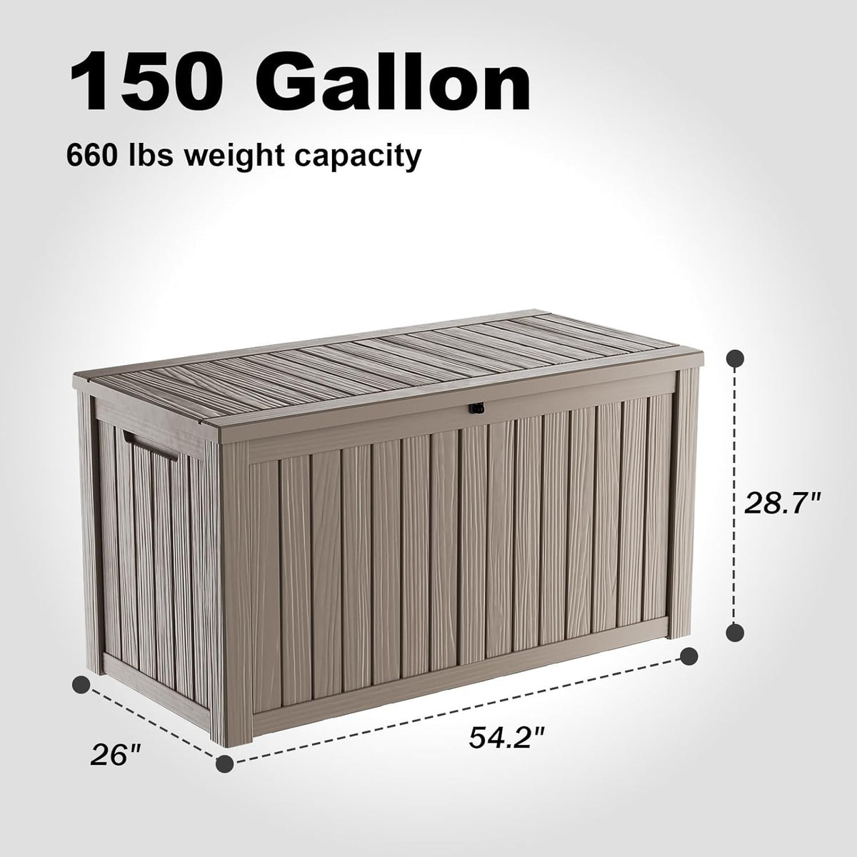 DRATO 150 Gallon Outdoor Storage Box, Large Waterproof Deck Box, Lockable Resin Storage Container with Reinforced Support for Patio Cushions, Garden Tools, UV-Resistant Outdoor Chest