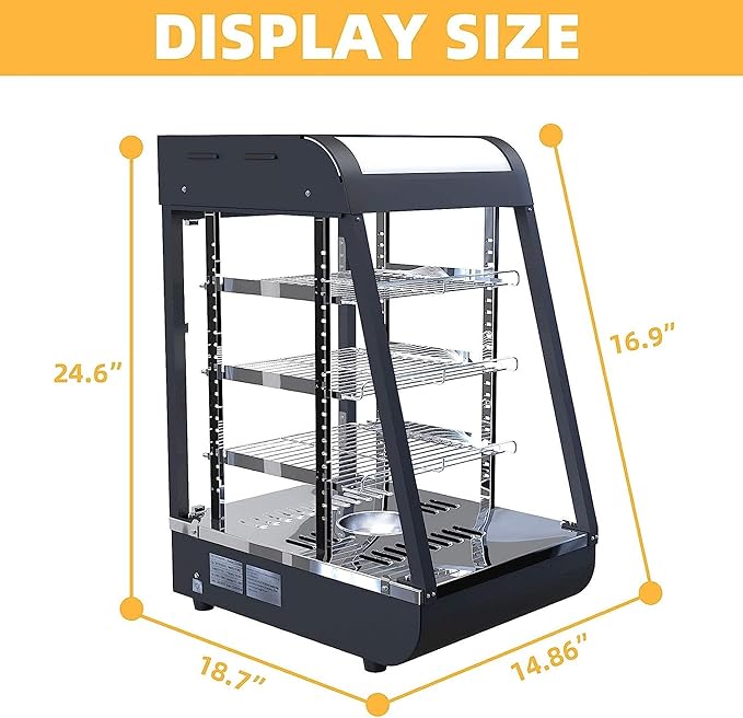 Whalefall 3-Tier Food Warmers Countertop, 15" Commercial Warm for Food Pizza Warmer w/ 3D Heating with Stainless Frame Sliding Glass Doors Pastry Display Case for Buffet Restaurant