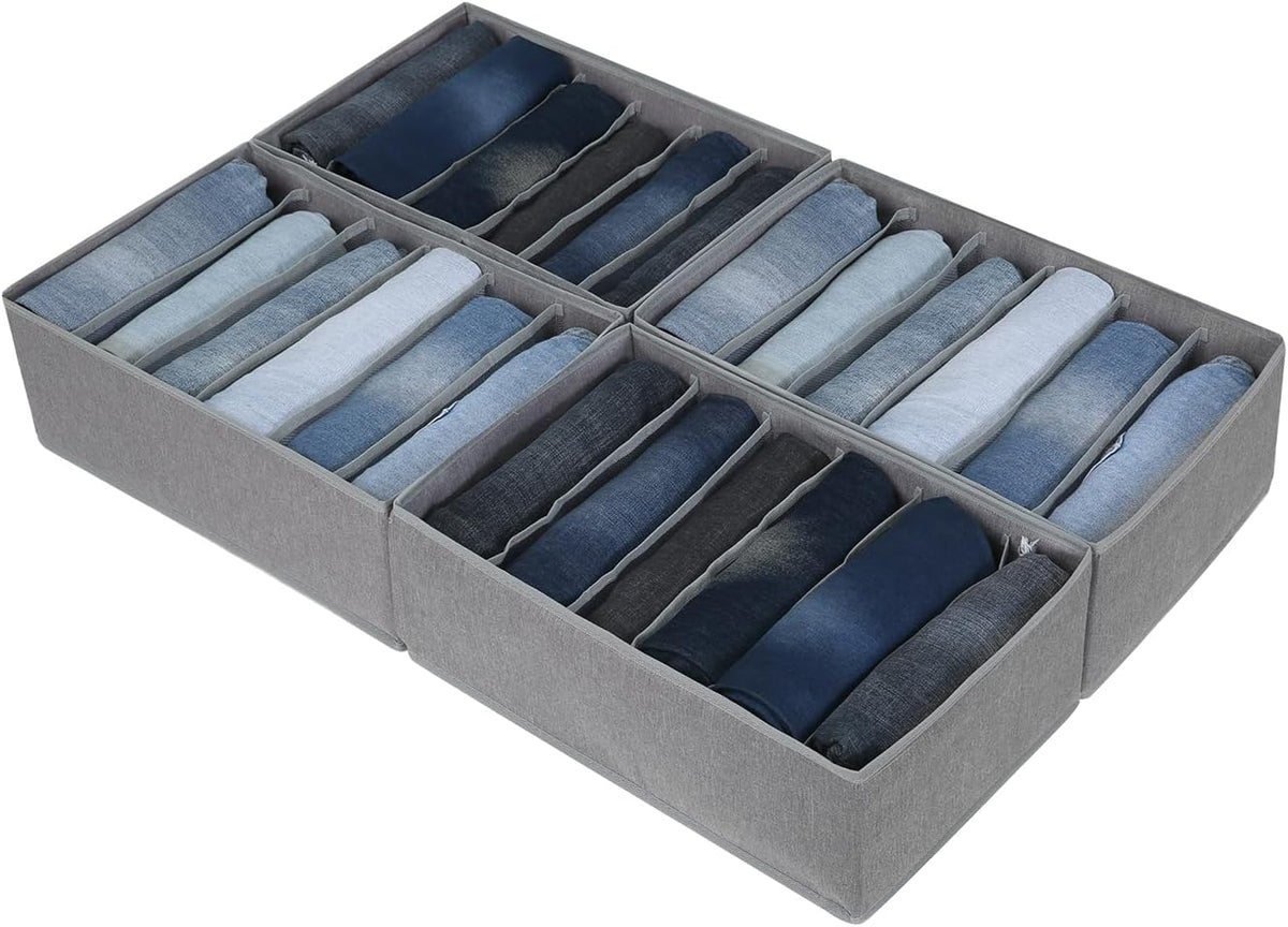 Qozary Jeans Pants Organizer for Closet, 4 Pack Drawer Organizers for Clothing, 6 Grids Wardrobe Clothes Organizer, Jean Organizer for Closet, Deep Drawer, Clothes Organizer for Shirts, Legging
