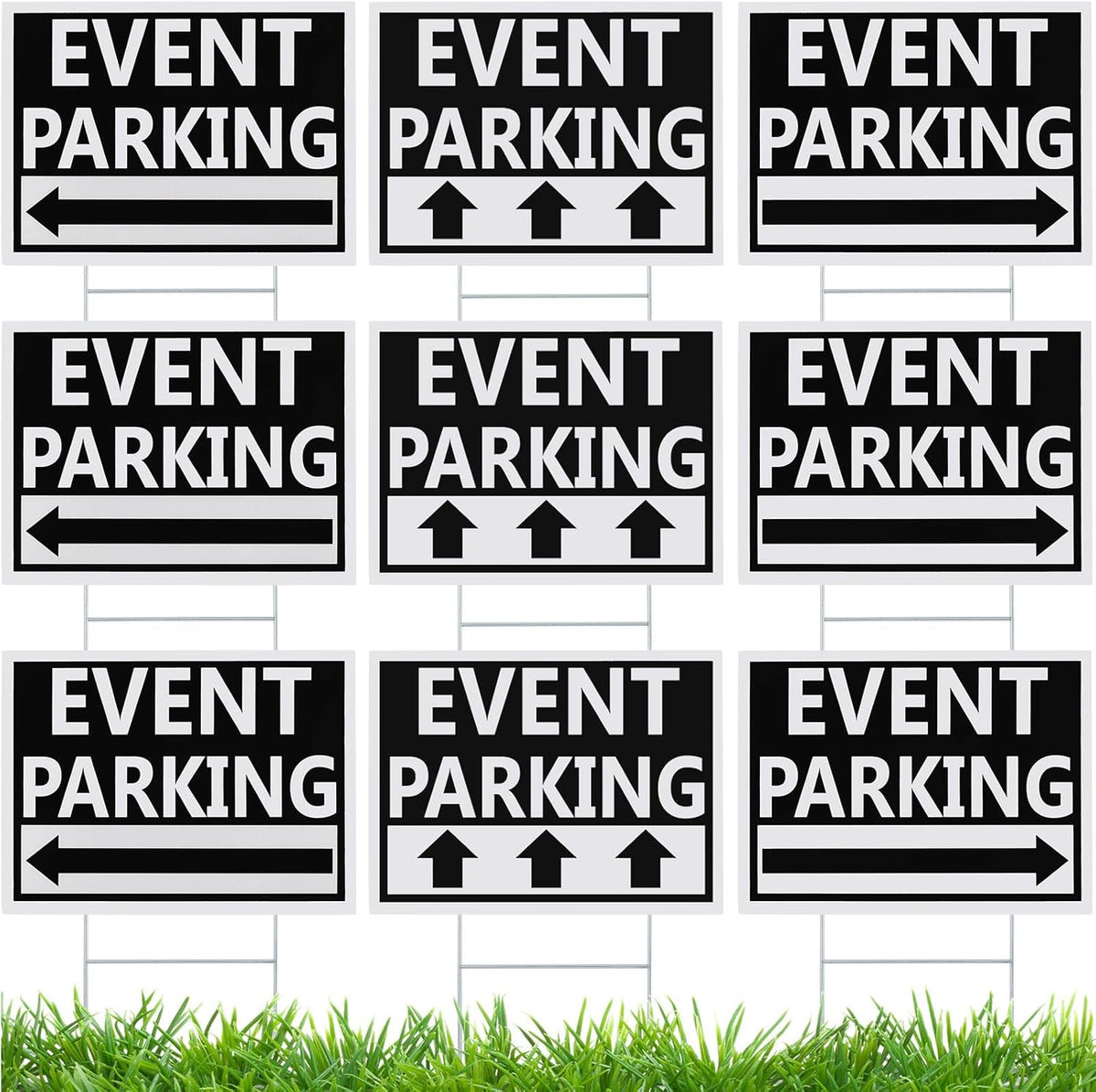 Juexica 9 Pieces 16 x 12 Inches Outdoor Event Parking Signs with Arrow Corrugated Plastic Yard Double Sided Event Signs Outdoor Directional Guest Parking(Black)