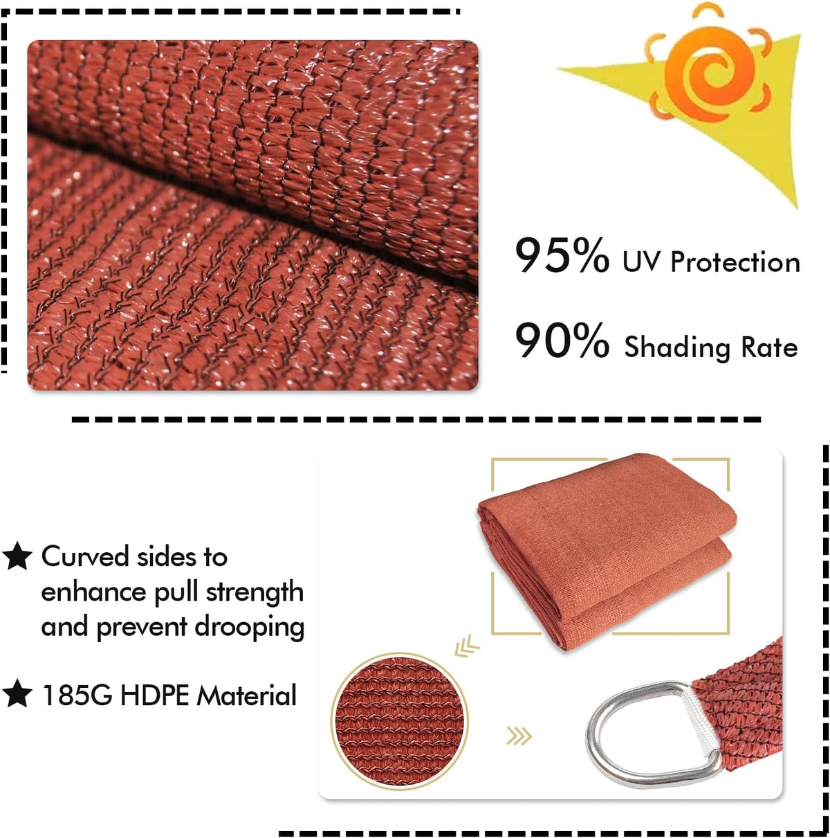 KANAGAWA 10'X15' Rust Red Custom Size Sun Shade Sail Rectangle UV Block Canopy Cover for Patio Backyard Lawn Garden Outdoor (Customized Available)