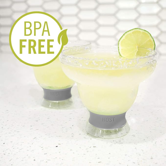 Host Freeze Plastic Margarita Glasses, Gifts for Moms, Home Bar Gifts for Women, Insulated Cocktail Glasses for Slush Drinks and Frozen Cocktails, Margarita Cups, 12 oz, Set of 4, Gray