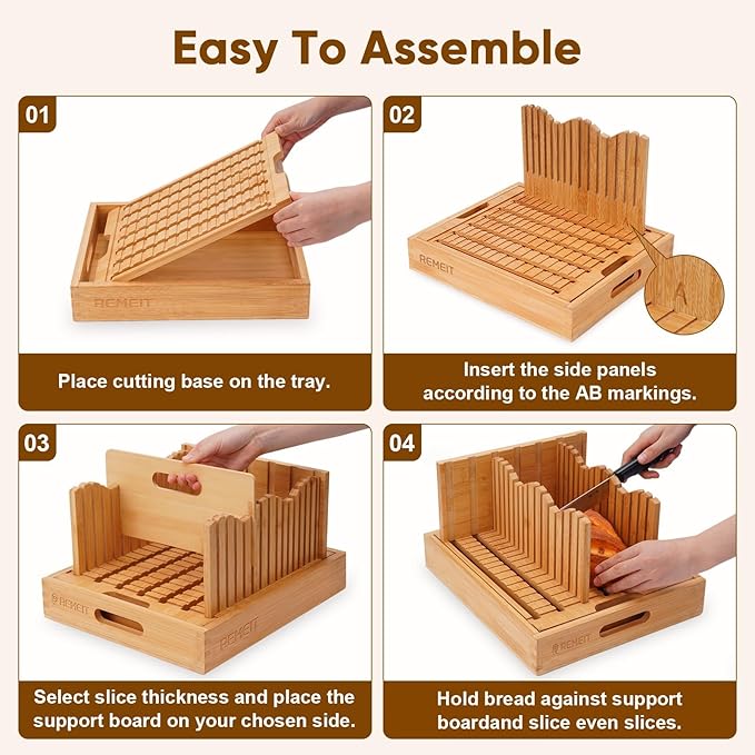 Bread Slicer for Homemade Bread, Adjustable Large Bamboo Sourdough Bread Slicer with Slicing Guide & Crumb Tray, Bread Loaf Cutter for Sourdough, Cakes & Bagels – Baking Gift