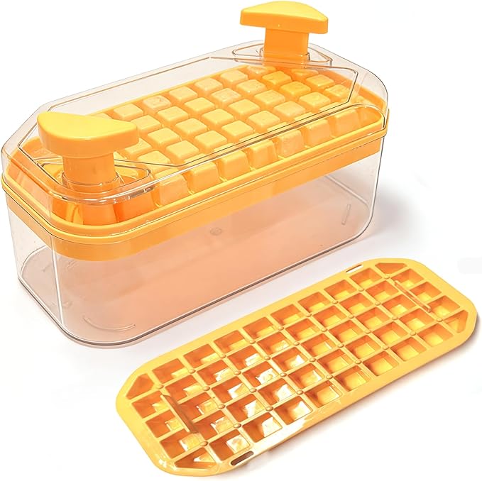 Mini Ice Cube Tray with Lid and Bin + ice cube maker with easy press lid