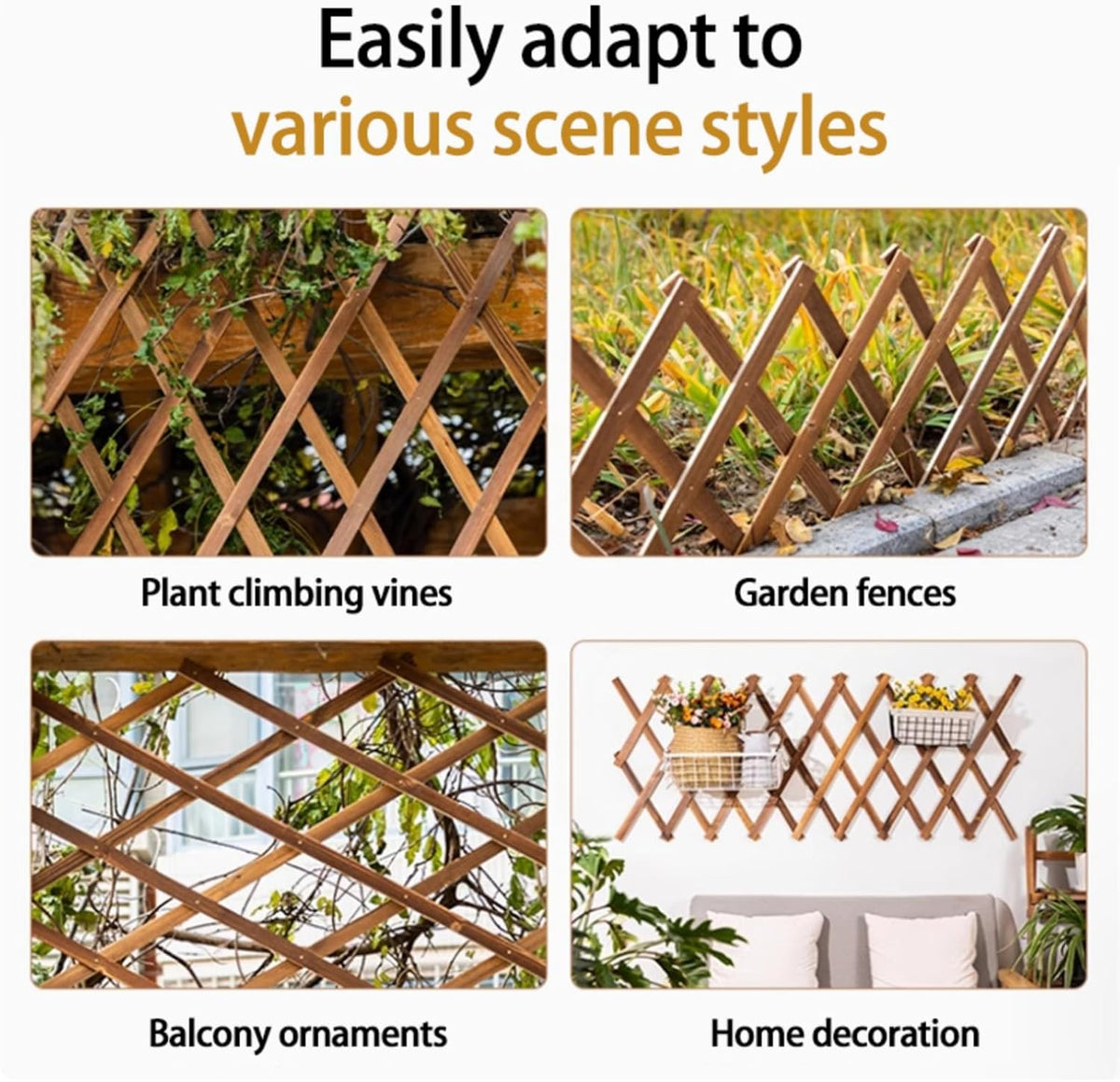 Solid Wood Vertical Climbing Plant Trellis Indoor Outdoor Lattice Wall Mesh Decorative Shelf Classical Lattice Wooden Frame for Household Garden Potted Plants