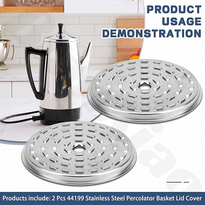 2 Pcs 44199 Stainless Steel Percolator Basket Lid Cover Fits for Pr-esto 12-Cup 0281103 0281105 0281104 Coffee Percolator