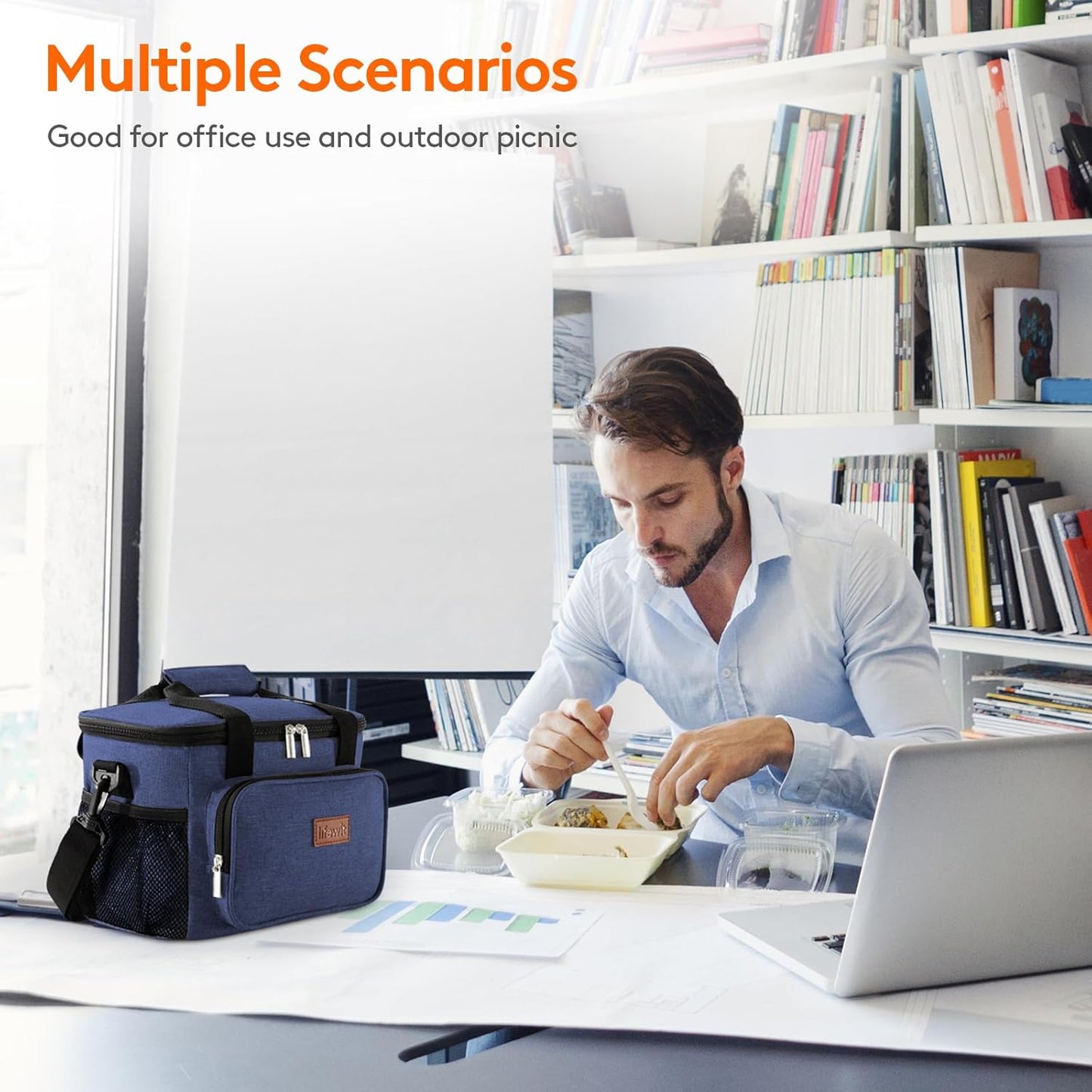Lifewit Medium Lunch Bag Insulated Lunch Box Soft Cooler Cooling Tote for Adult Men Women, Gray and Green 12-Can (9L)