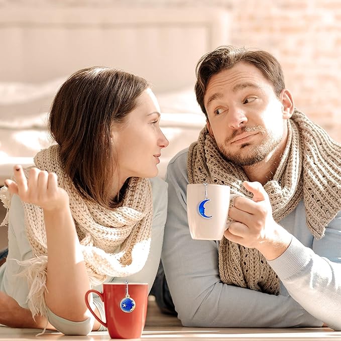 NSTaygate 2pcs Tea Infuser, Tea Strainers for Loose Tea, Gold Plated Enamel Moon Star Celestial Charm Pendant Tea Ball Set Loose Tea Steeper Gifts for Women