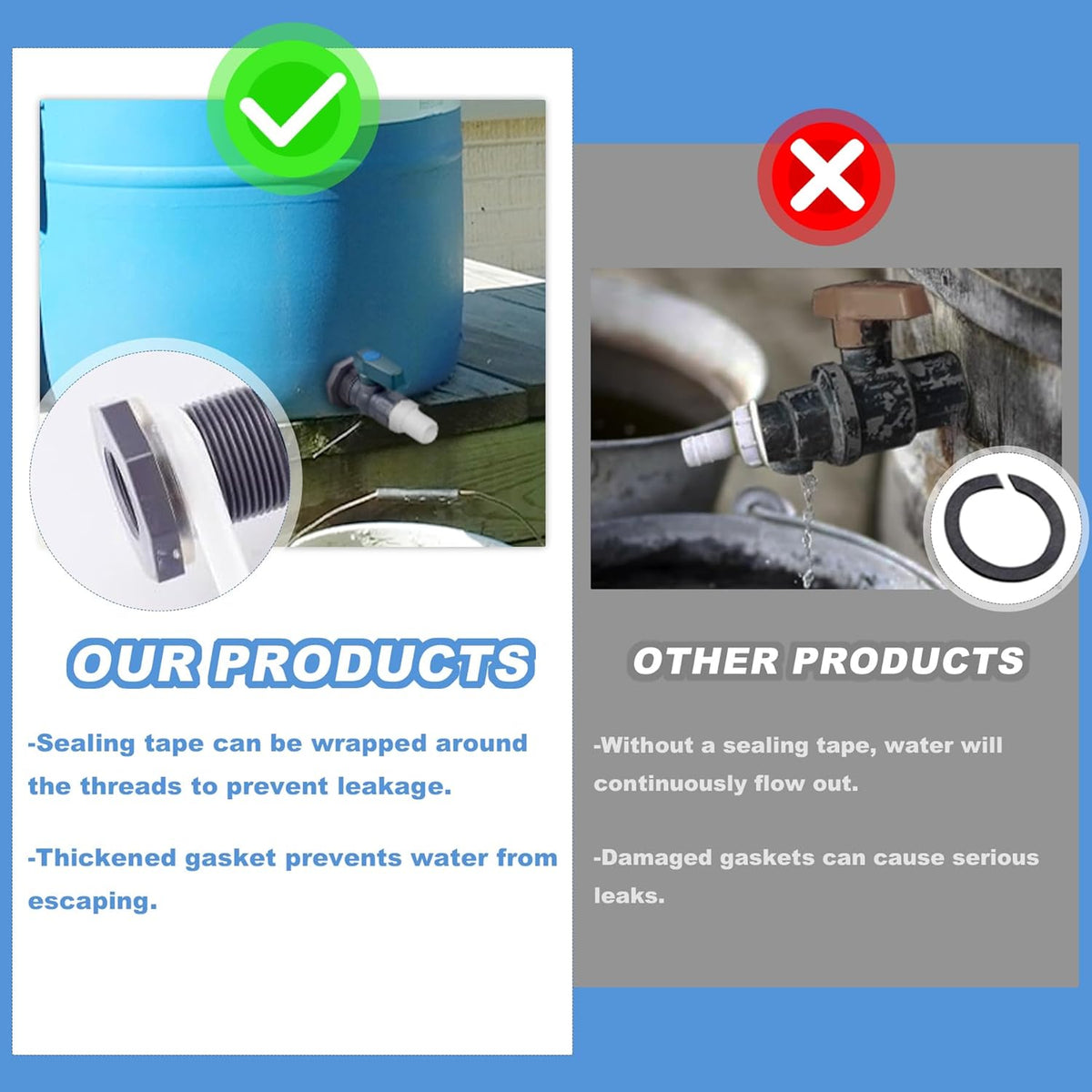 2 Pack PVC Rain Barrel 45°Elbow Spigot Kit, 3/4 Inch Rain Barrel Valve with Bulkhead Connector and Hose Adapter, Garden Faucet Kit for Water Tanks, Aquariums, Pools, Garden Barrels