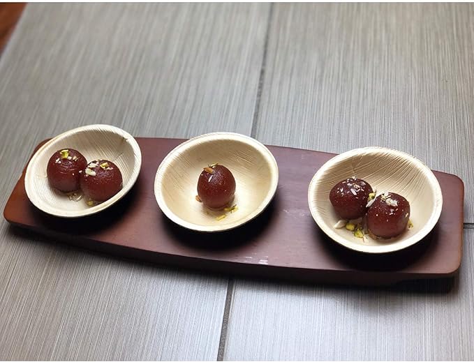 Raj Disposable Palm Leaf Bowls (100 Count, 4" Bowls) Strong Bowl Like Bamboo Party Bowl - Decorative Compostable Tableware for Lunch, Dinner, Birthday, Outdoor, BBQ, Picnic, Parties