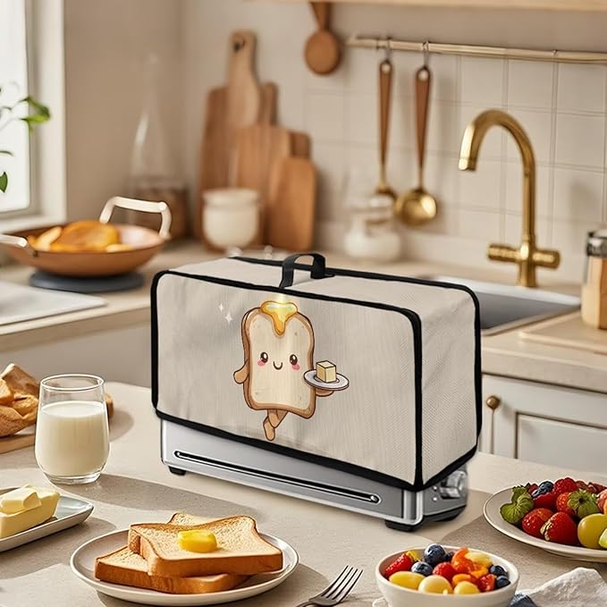 Butter Bread Print Toaster Cover with Top Handle, Dustproof 2-Slice Toaster Cover, Machine Washable Kitchen Small Appliance Protector
