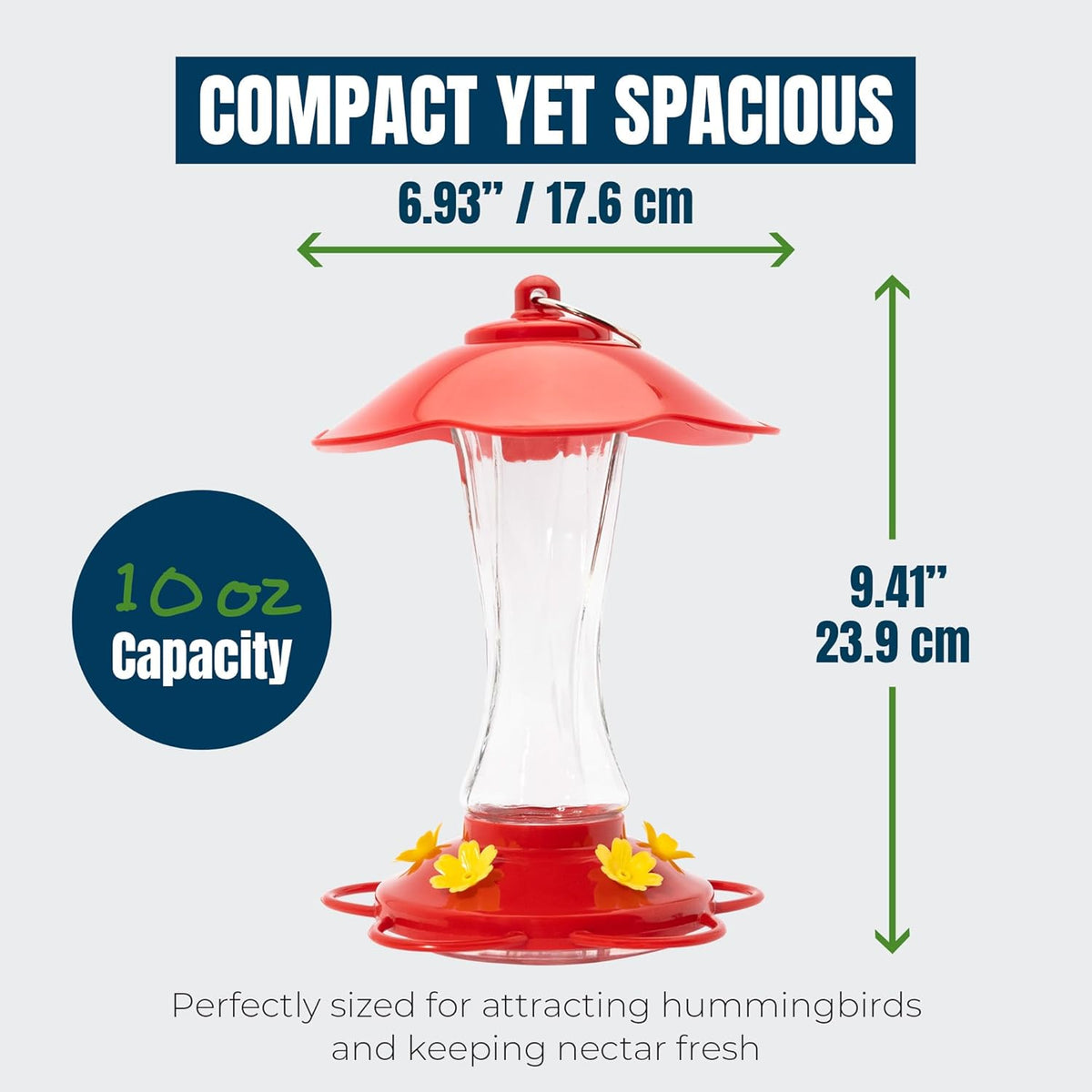 MEKKAPRO Hummingbird Feeders for Outdoors Glass - Red Hummingbird Feeders for Outdoors, Metal Ring, Bee-Proof Design, Easy Assembly, Red Hummingbird Feeder 10 oz (2-Pack)