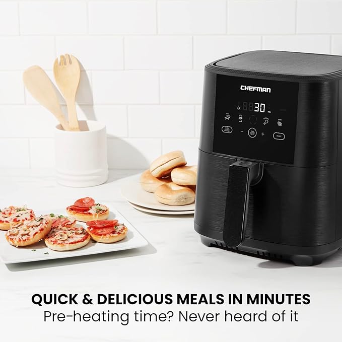 Chefman TurboFry Touch Air Fryer, 8-Qt. Family Size, with Divider Fryer Basket for Dual Cooking Action, One-Touch Digital Controls for Healthy Cooking, Nonstick Dishwasher-Safe Parts, Black