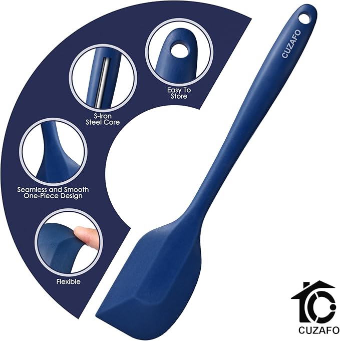 Heat Resistant 600℉ Silicone Spatula, Turner Mixing Spatulas set BPA Free Dishwasher Safe for Nonstick Cookware, Classic Blue