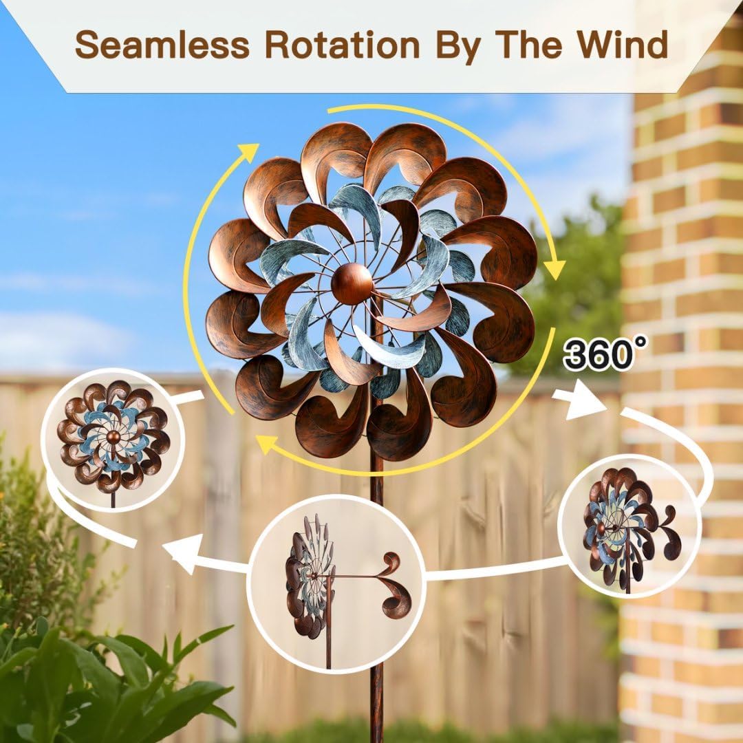 Metal Wind Spinner Outdoor, Wind Spinners for Yard and Garden, 84 inch Wind Sculptures & Spinners, Windmill for Yard Art
