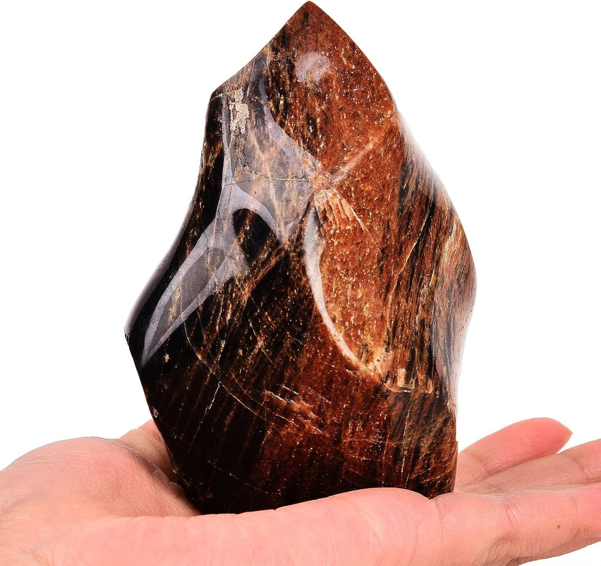 AMOYSTONE Black Moonstone Flame Shaped Towers Large Healing Crystal Stone Home Decor 1.0-1.5LBS