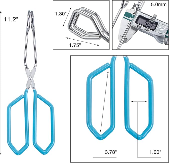 MSY BIGSUNNY Stainless Steel Scissor Tongs Heavy Duty Cooking Tongs with Soft Handles (1, blue 11")