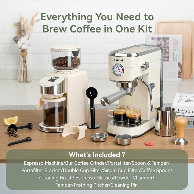 Gevi Espresso Machine 20 Bar with Grinder, Professional Espresso Maker with 35 Precise Grind Settings Burr Coffee Grinders Combos, Super-Automatic Espresso Machines, Ideal for Coffee Lover