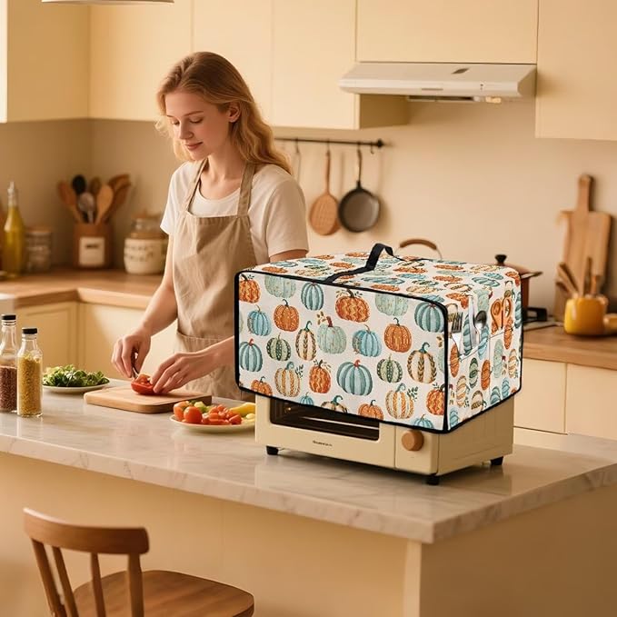 Toaster Oven Dust Cover Dustproof Smart Oven Air Fryer Microwave Cover with Side Pockets, Electric Appliance Protector for Kitchen, L, Pumpkin Pattern