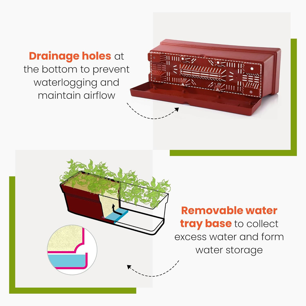 Mintra Window Box Planter, Window Planter Box for Indoor Outdoor Use, Rectangular Pots with Saucers & Drainage Holes, Decorative Plant Pots for Window Sill, Shelf, Desktop, 19" Wx6.75 H, Purple