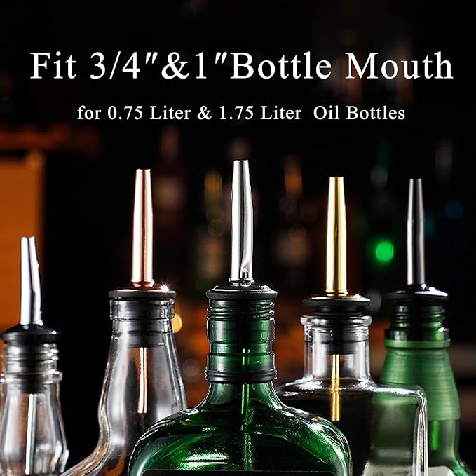 12-Pack Liquor Bottle Pourers with Adapters, Liquor Pour Spout Adapters set for for Large Olive Oil Bottles and Liquor Bottles - Up to 1 Inch/25mm Neck Converts Any Spout into a Large Pour Spout,Gold