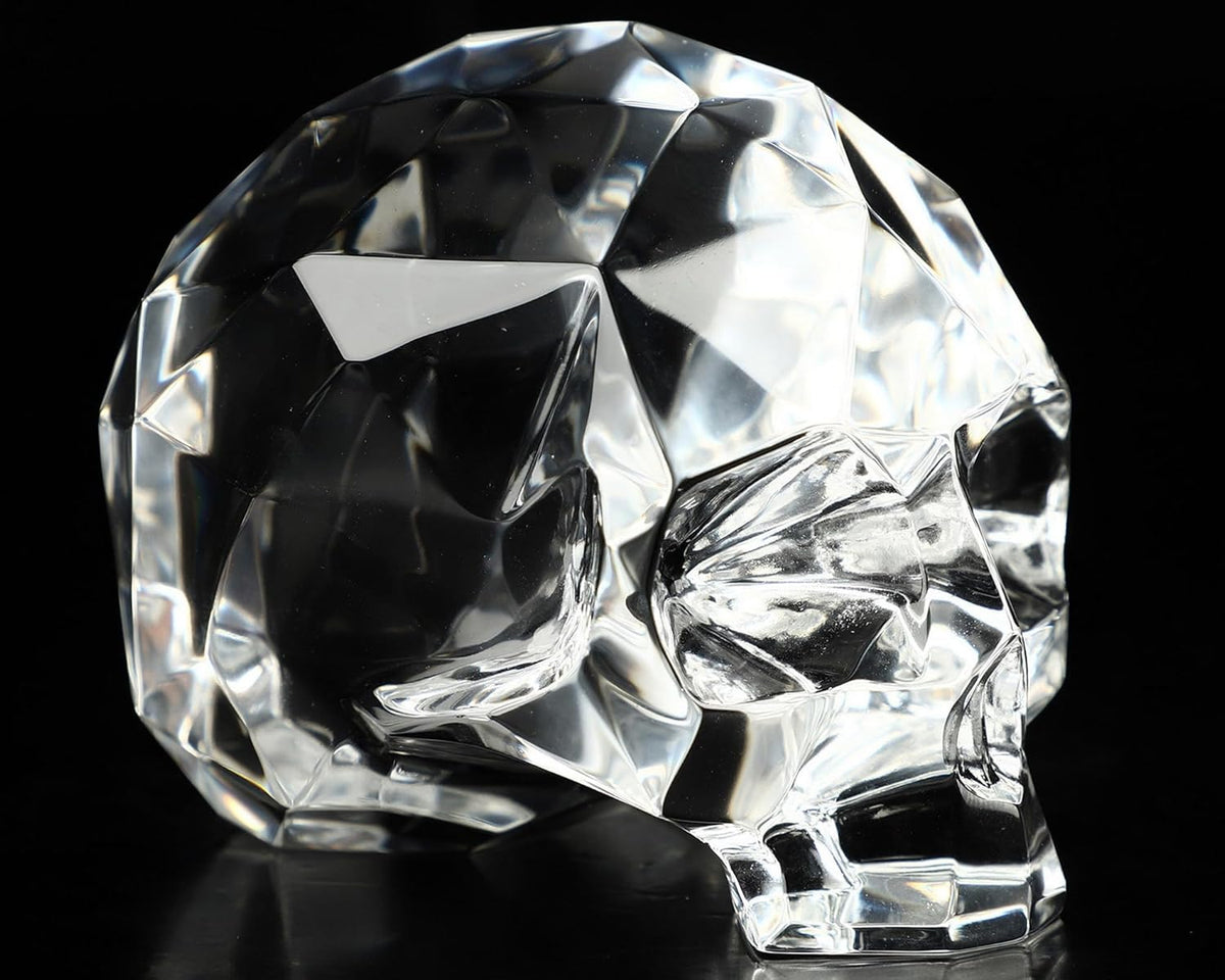 Skullis 3.8" K9 Crystal Skull, Hand Carved Gemstone Fine Art Sculpture, Reiki Healing Stone Statue.828