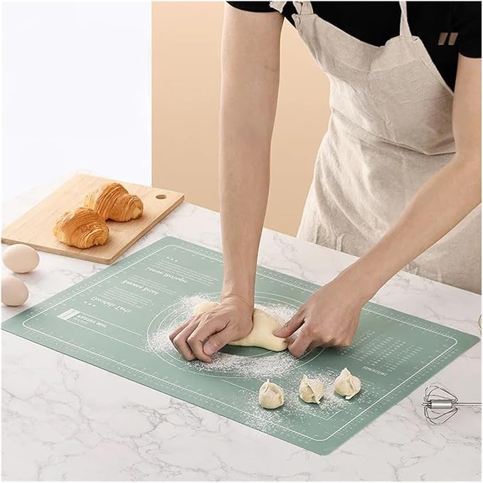 Silicone Measuring Kneading Pad Set Household Rolling Pin Dough Large Thick Non-slip Non-stick Bottom Baking Tool(Kneading pad blue)