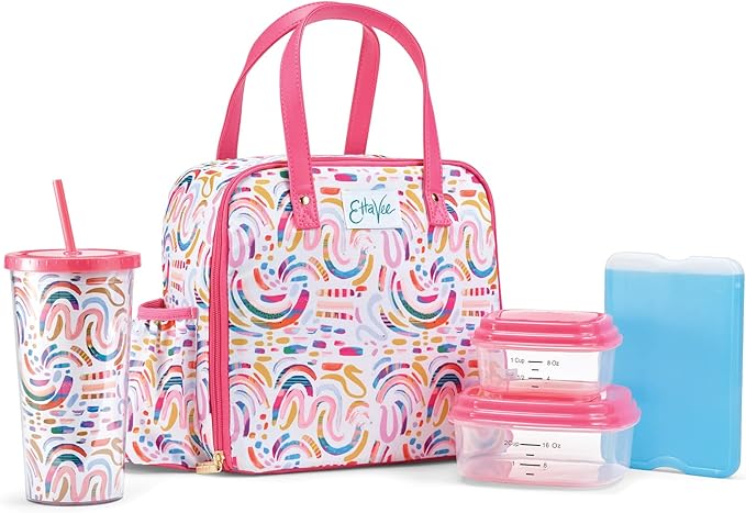 Fit & Fresh Lunch Bag For Women, Insulated Womens Lunch Bag For Work, Leakproof & Stain-Resistant Large Lunch Box For Women With Containers, Tumbler and Ice Pack, Zipper Closure Wichita Bag Rainbow
