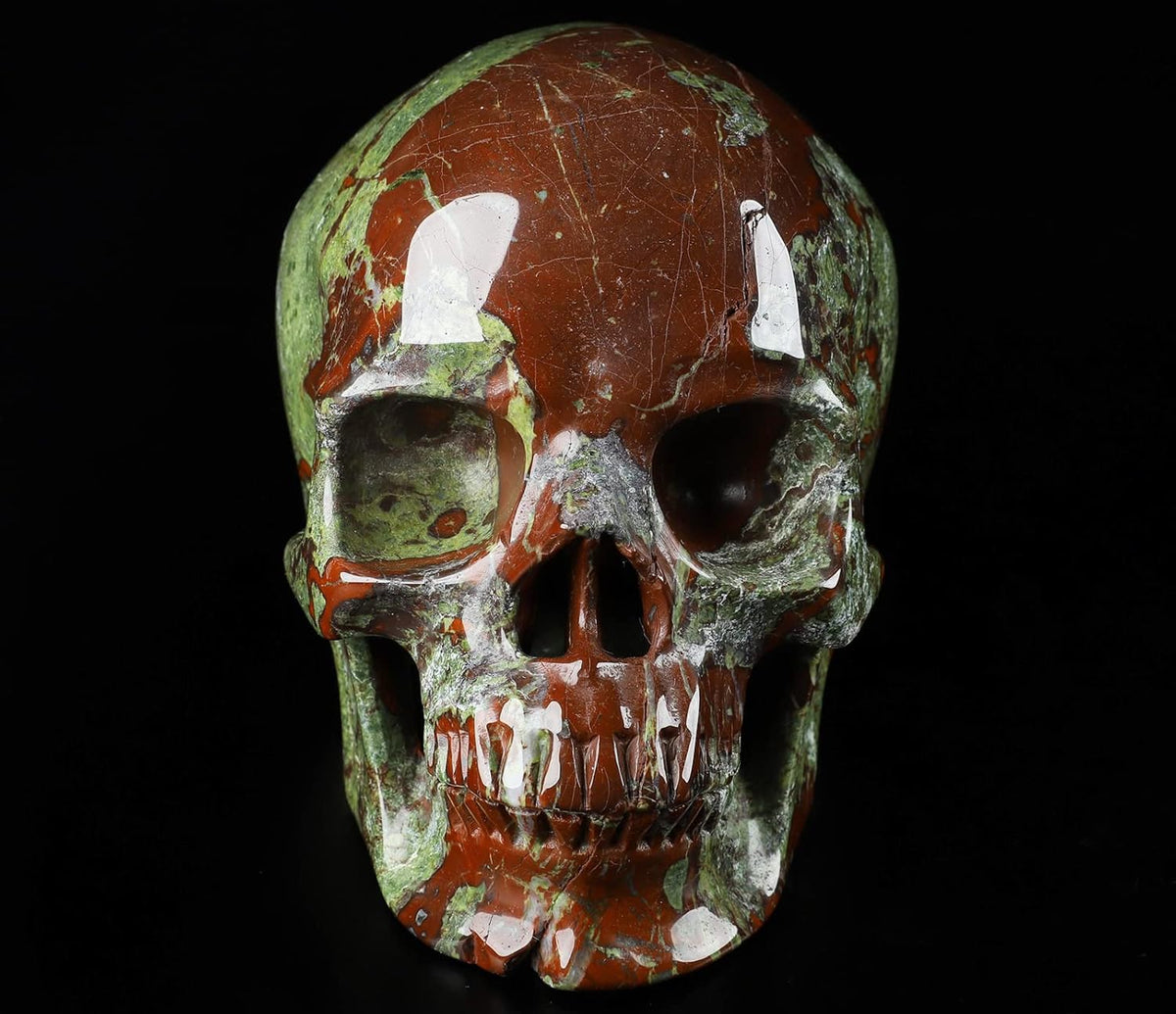 Skullis 5.0" Dragon Blood Jasper Hand Carved Crystal Skull, Super Realistic, Crystal Healing, Hand Carved Gemstone Fine Art Sculpture, Reiki Healing Stone Statue.2241 Z8