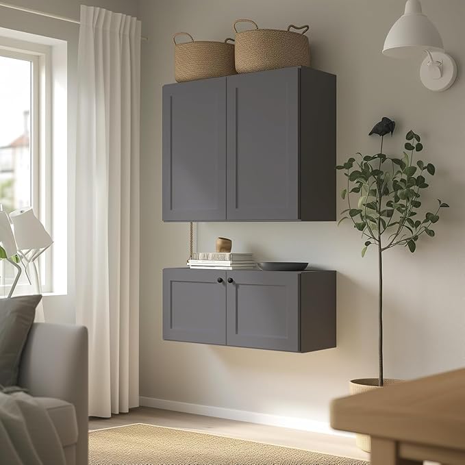 Wall-Mounted Cabinet – Solid Wood Shaker Style Medicine Cabinet with Adjustable Shelves & Soft-Close Doors for Bathroom, Kitchen, and Office Storage (Pebble Gray, 24" W x 12" D x 36" H)