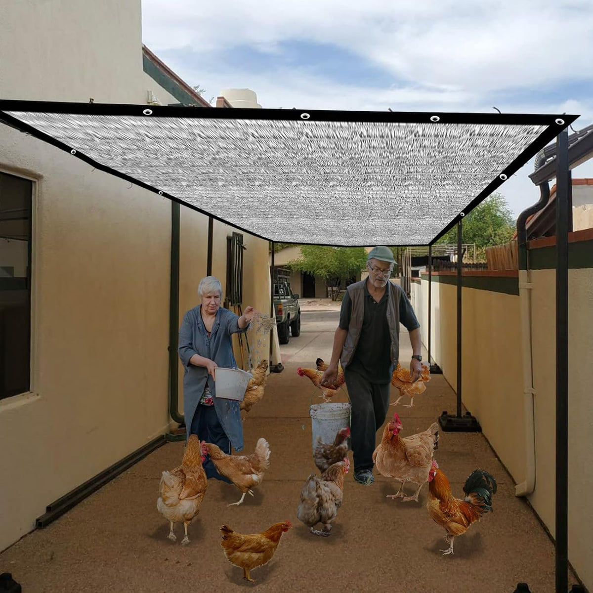 90% Aluminum Shade Cloth for Cars- Reflective Aluminium Shade Netting Sun Shade Cover with Grommets for Cars, Dogs, Outdoor, RV, Patio(Silver)