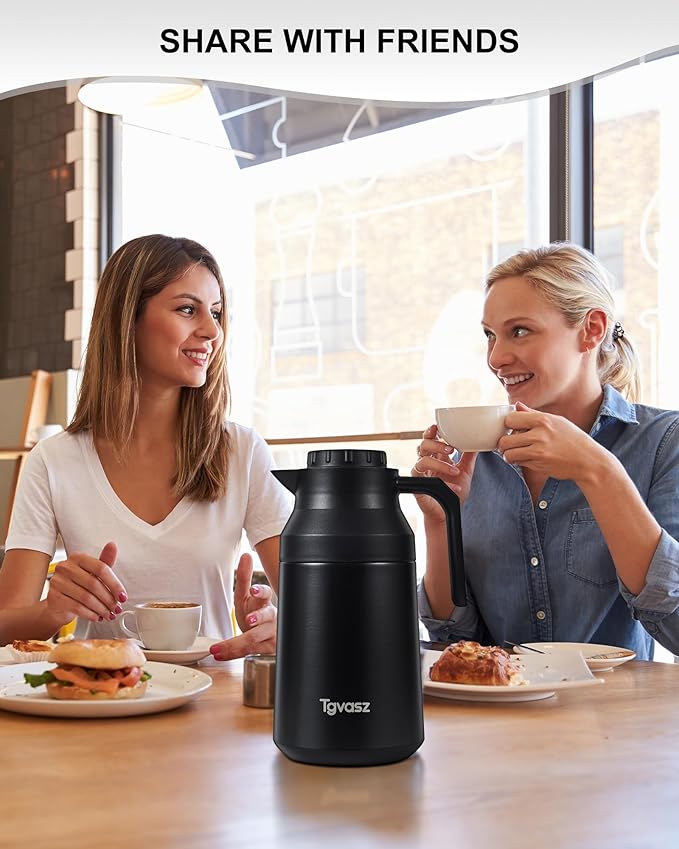 2 PCS Thermal Coffee Carafe Insulated Stainless Steel Coffee Carafe for Hot Liquid Vacuum Thermal Pot Creamer Pitcher Dispenser with Brushes Keeping Hot Water Milk(Black/Silver 68 oz)
