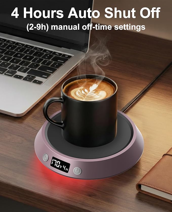 Kepwam Coffee Mug Warmer - 50W Electric Coffee Warmer for Desk 3 Temp Settings & 2-9 Timer Smart Cup Warmer for Desk Candle Warmer Plate with LED Lights Beverage Tea Milk Warmer for Home & Office
