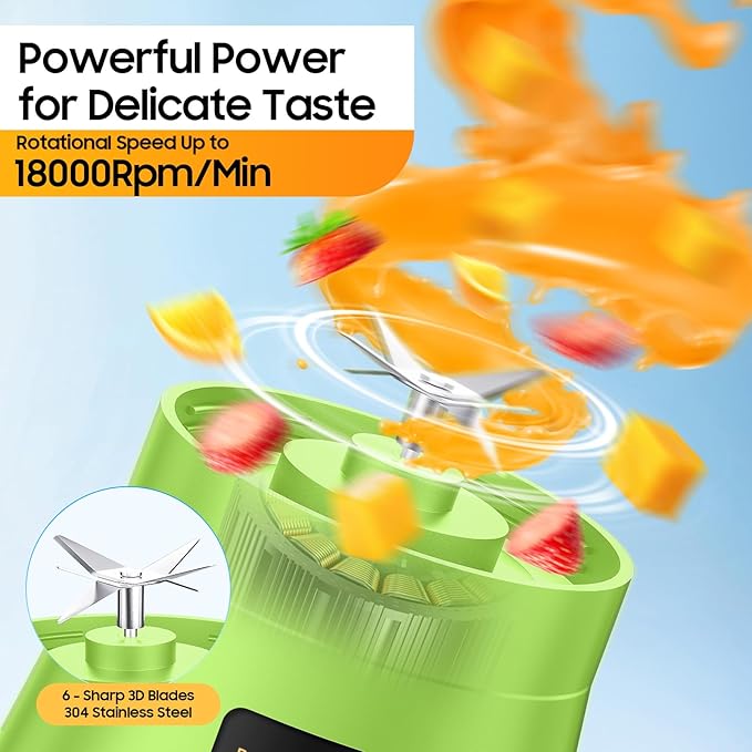 Portable Blender for Smoothies & Shakes - Cordless Personal Size Blender with 6 Blades, 380Ml Juice Cup, Lightweight & Rechargeable, Freshly Squeezed for Picnic/Sports/Office