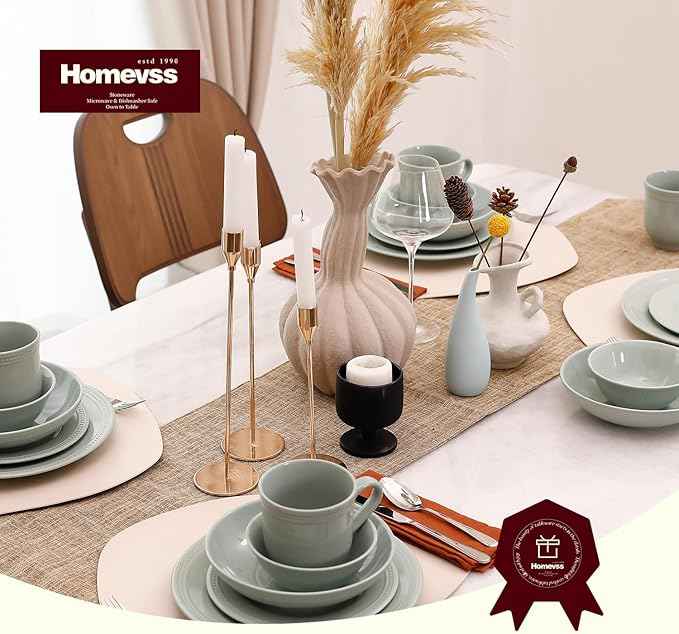Pearl Dots Stoneware Dinnerware Set (20pc Set, Teal)